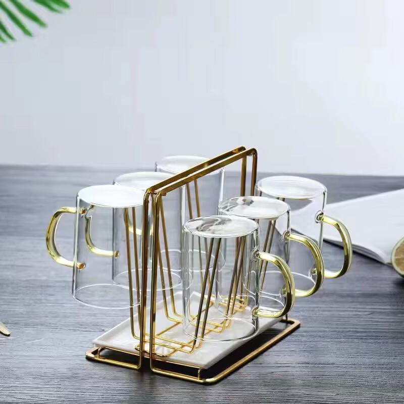 Shangqi Heat-Resistant Glass Mug Set with Gold Stand