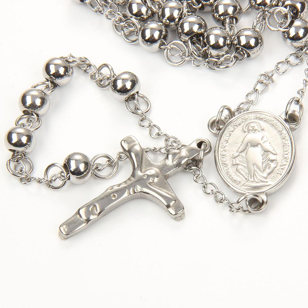 3/4/6mm Stainless Steel Religious Rosary Beads Necklace Saint Benedict Virgin Mary Christian Cross Pendants Faith Prayer Jewelry bead 3mm