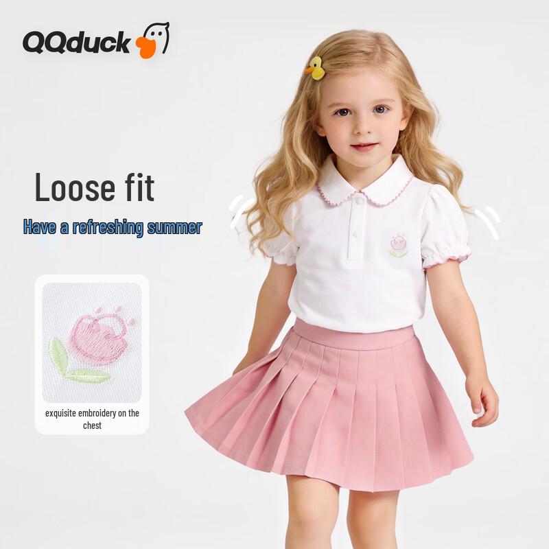 QQ DUCK Girls' Tulip Doll Collar Short Sleeve Polo T-shirt
