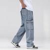 Men's Baggy Straight Cargo Jeans Elastic Waist Drawstring Casual Pants High Street Fashion Vintage Trousers Male Trendy Brand