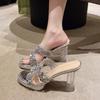 High Heels Women's Summer New Thick Heel Fashion Rhinestone Sandals Round Head Waterproof Table Outside Slippers