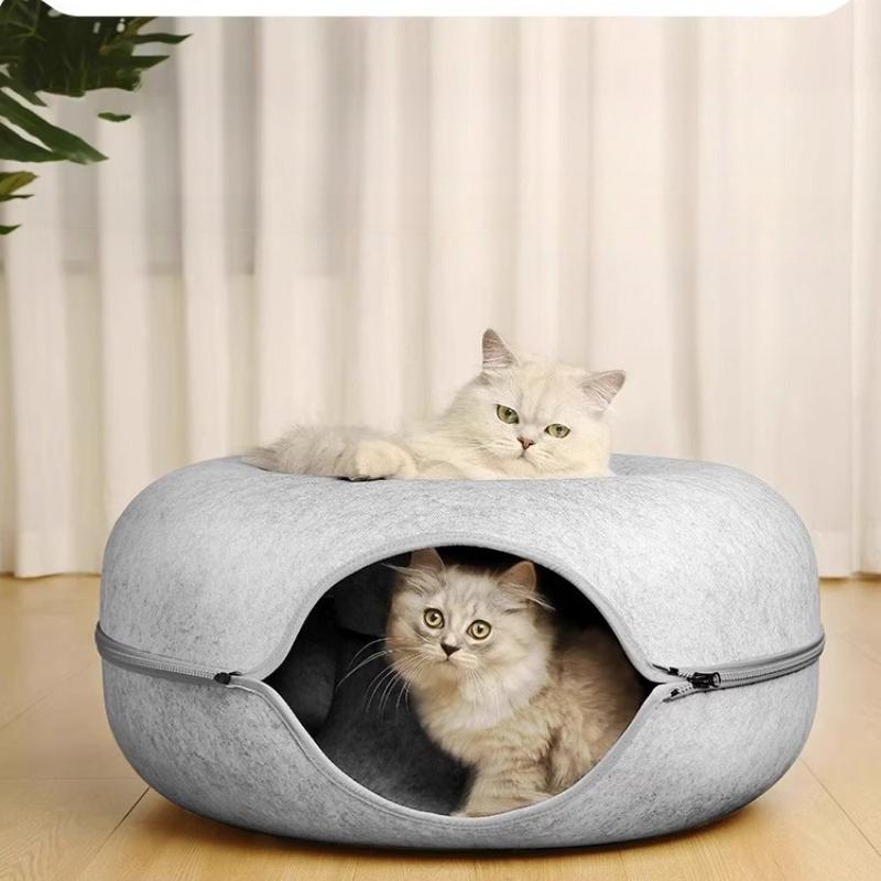 Circular Interactive Cat House Felt Donuts Cat Nests Tunnels Play Small Dogs Pet Houses One Nest Dual-use Suitable for Families with Multiple Cats