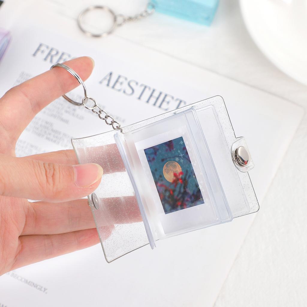 16 Sheets Cute Mini Keychain Photo Album 1/2 Inch Snap Button Pocket Folders Journal Note Material Paper Storage Book Stationery