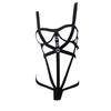 Ladies' Sexy Ribbon Spliced Backless Bodysuit Hollowed Out Bra Neck Collar And Weave Belt Intimates Women'S Exotic Underwear