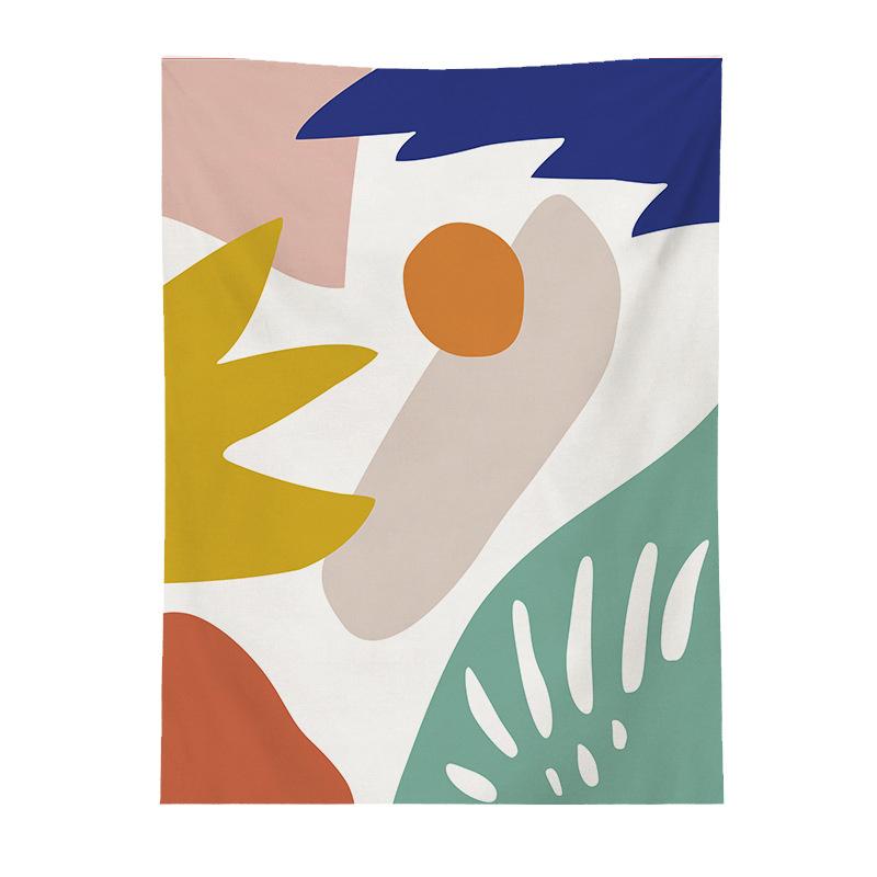 Geometric Color Block Printing Tapestry Rainbow Color Leaves Flowers Tapestry Landscape Tapestry