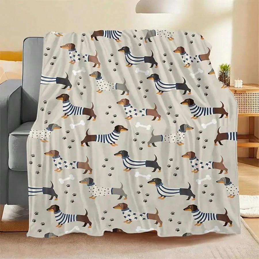 1 Stück Süßer Dackel Weiche Decke Flanell Bedruckte Decke Für Camping & Reisen Geeignet Für Sofas Schlafzimmer Wohnzimmer Und Betten