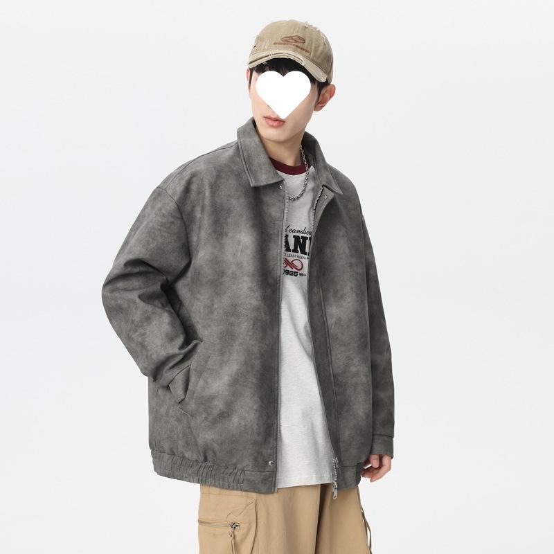 2025 Spring American Retro PU Leather Suede Men's Motorcycle Jacket - Casual Windbreaker