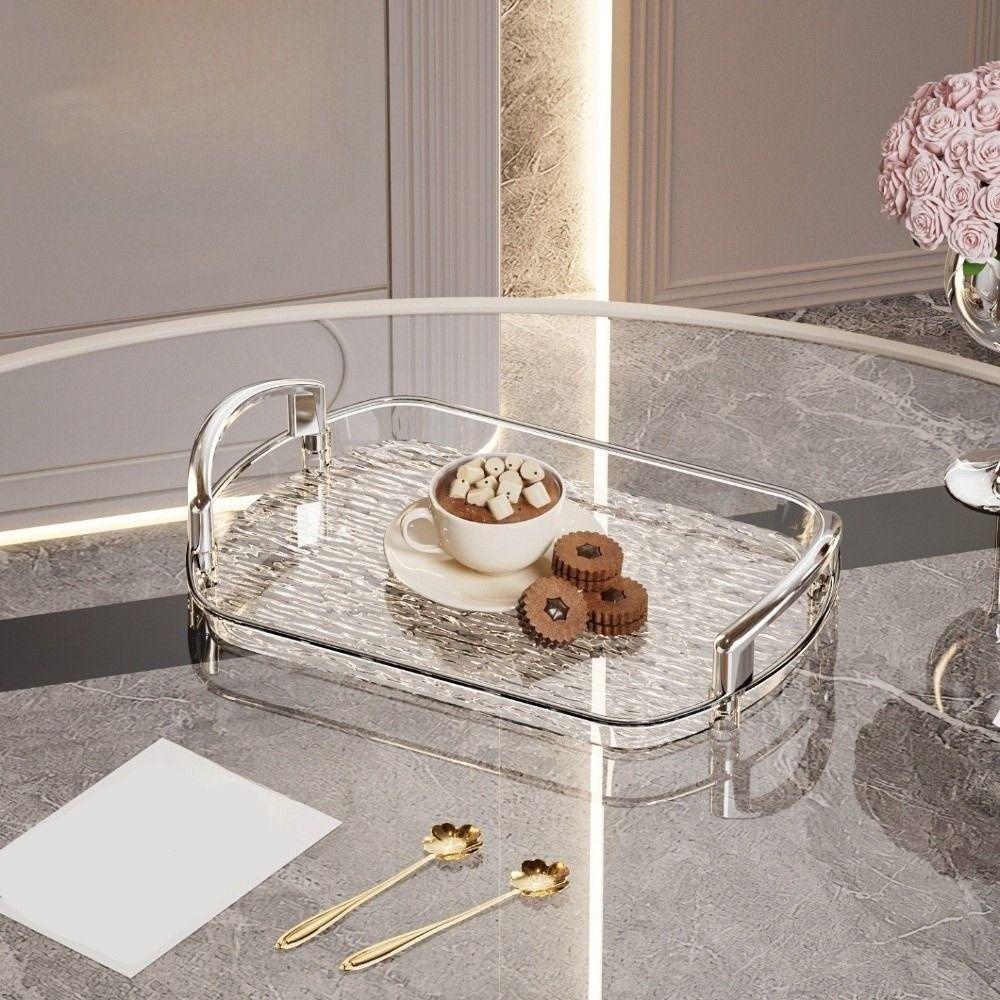 Rectangular Clear Luxury Tray Gold Rim Dining Tea Serving Platter Decorative Tray  Home Decor