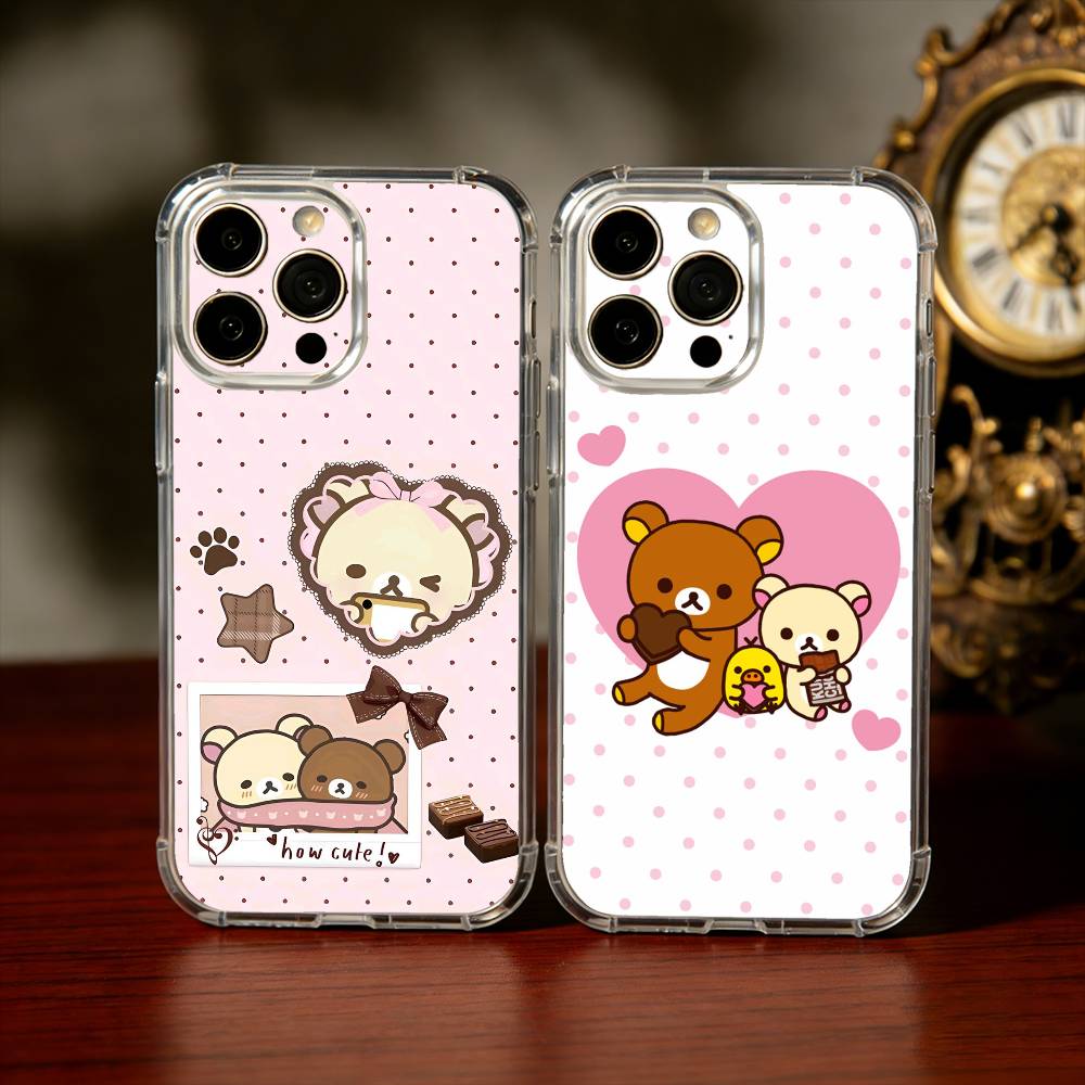Cute R-Relax B-Bear Phone Case For iPhone17,16,15,14,13Pro Max,us,Soft Silicone Transparent Cover