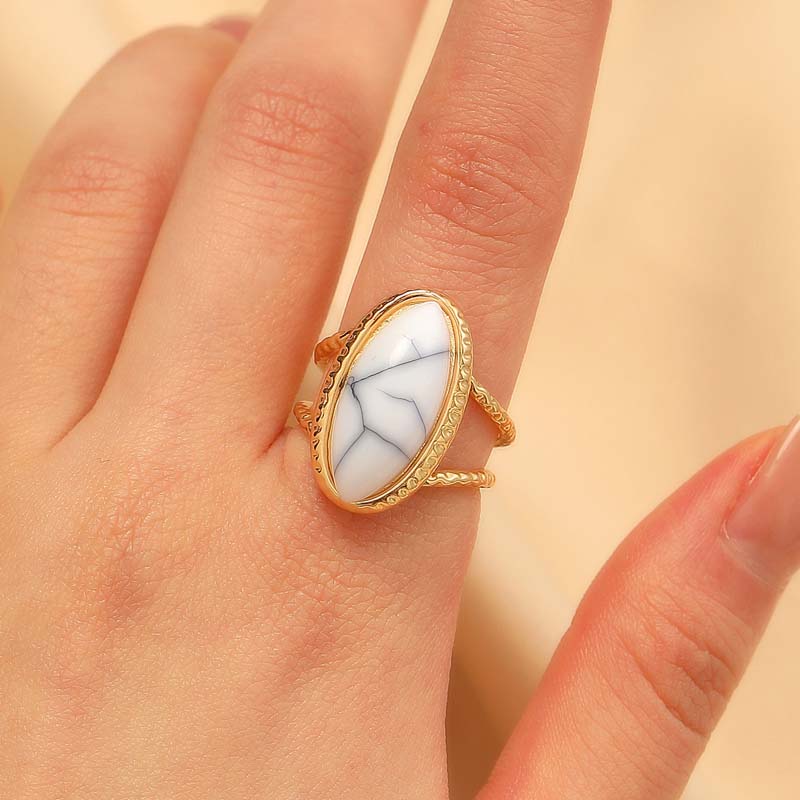 Vintage Metal Brown Stone Open Rings for Women Fashion Gold Color Geometric Oval Double Layered Adjustable Rings Jewelry Gifts