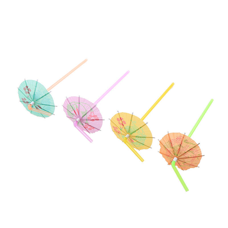 50Pcs Fruit Juice Cocktail Straws Beach Party Umbrella Plastic Drinking Straws