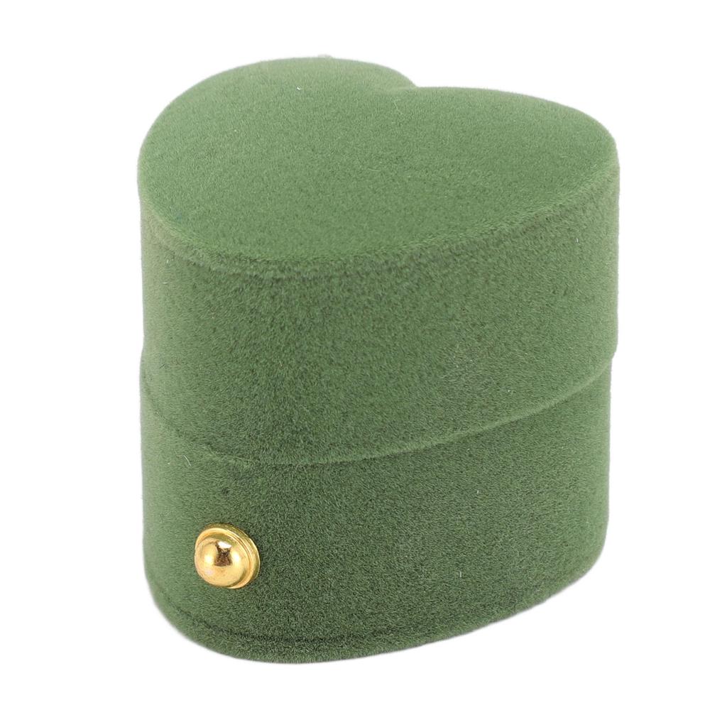 Ring Box Heart Shape Exquisite Romantic Small Flannel Ring Case for Proposal Engagement Wedding Green