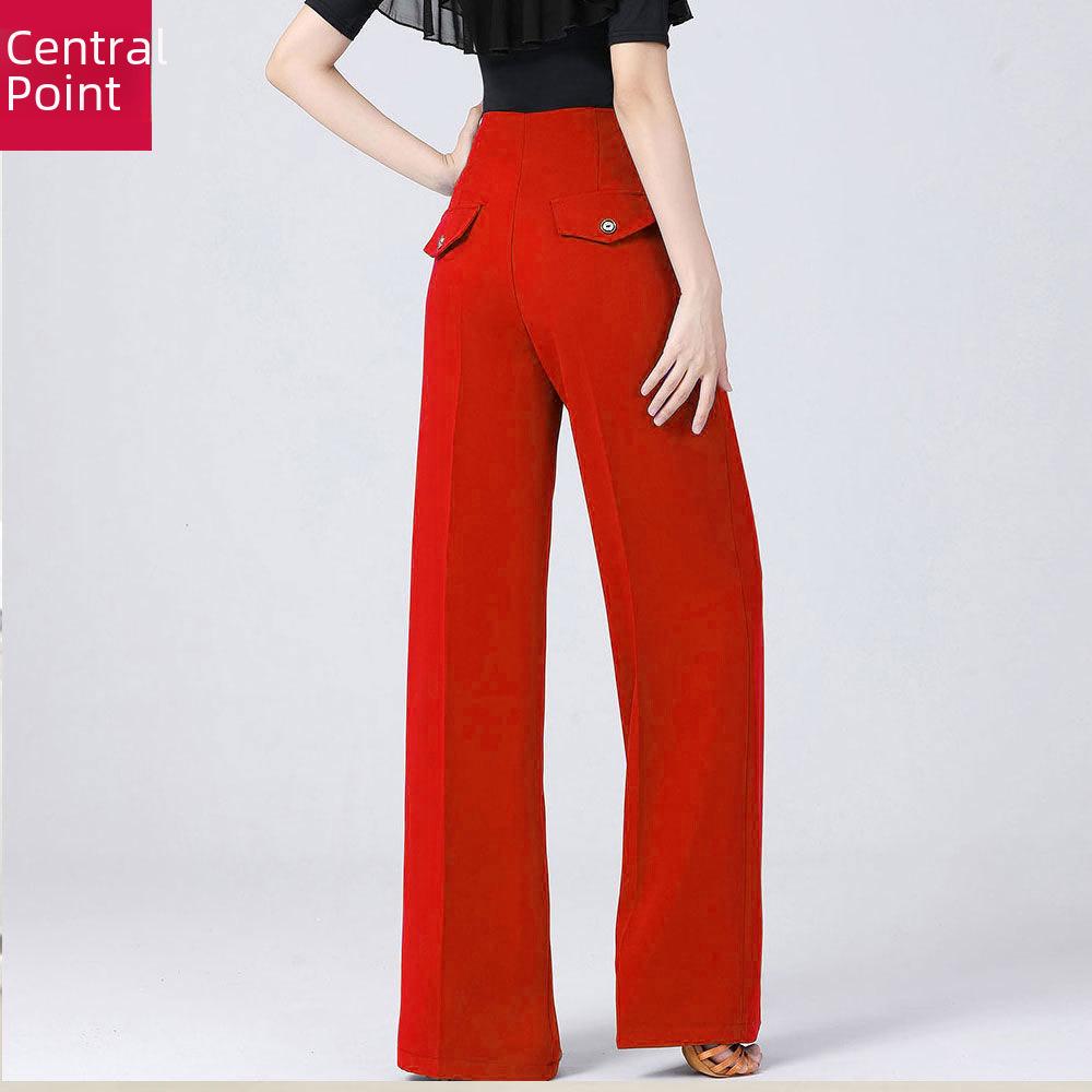 Women's Modern Wide-Leg Latin Dance Pants - High Waist Ballroom & Jitterbug Trousers.