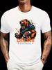 Chicago Football Bear Logo Graphic T-shirt - Regular Fit Casual Short Sleeve Tee with Vibrant Blue & Orange Print