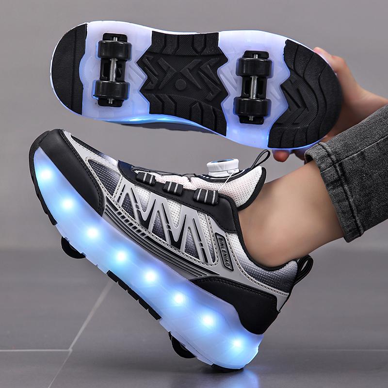 Four-wheel Running Shoes Detachable Flat Shoes Rechargeable USB Luminous Sports Light Shoes Girls Roller Skates Boys Shoes