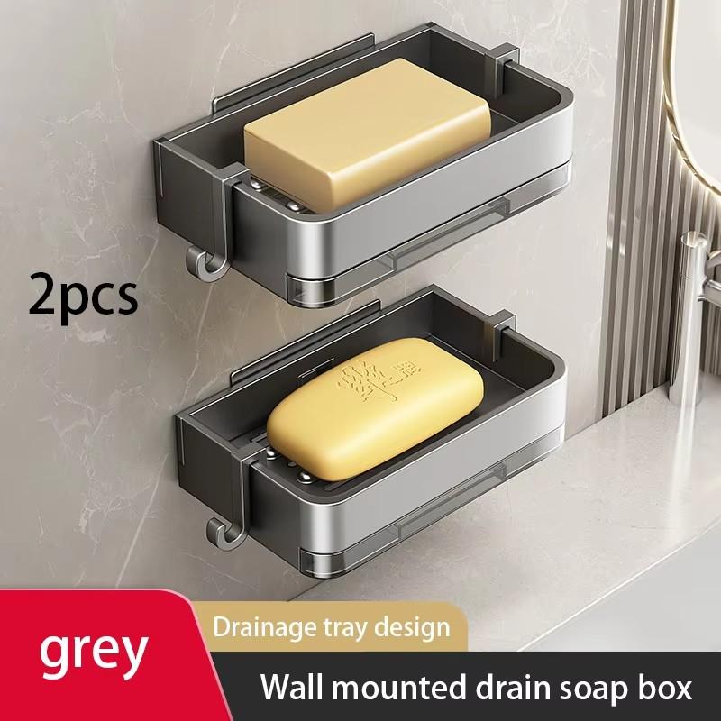 

Space Aluminum Soap Dish Wall-mounted Bathroom Storage Rack Without Punching Washroom Soap Box Washbasin Storage Shelf