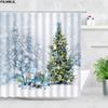Retro olejomalba Vánoční sprchové závěsy Santa Claus Garland Xmas Tree Vintage krb Novoroční dekorace Sada koupelnových závěsů