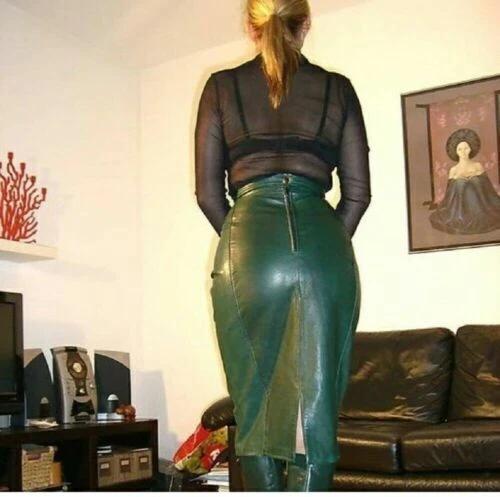 Festkläder Formell Damkjol Stilfull GRÖN Äkta Mjukt Lammskinn Läder Handgjord