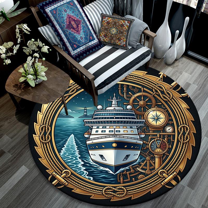 Maritime Adventure Emblem Round Area Rug Under Office Chairs Bedroom Living Room Home Decor