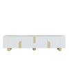 White TV Cabinet 180 Cm, 4 Doors, Elegant Design, Marble-look Surface, Spherical Wooden Feet
