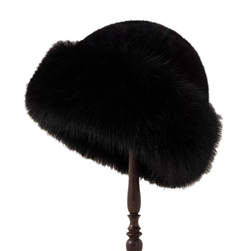 Autumn and winter imitation mink Mongolian hat women's high sense lady wind mink bucket hat big head circumference warm ear protector basin hat