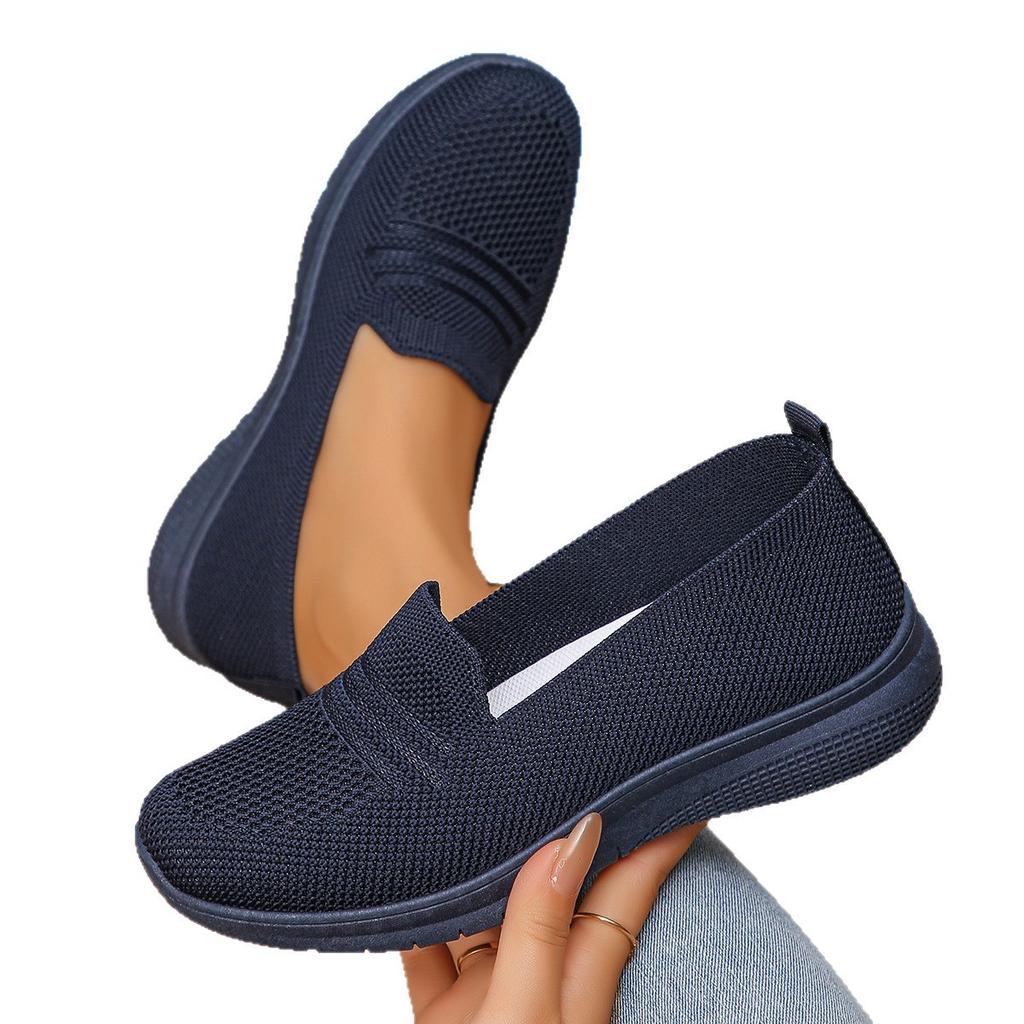 European and American Foreign Trade Flat-bottomed Fly-woven Shallow-mouth Low-top Single Shoes for Women's New One-pedal Large-size Lazy Work Sh