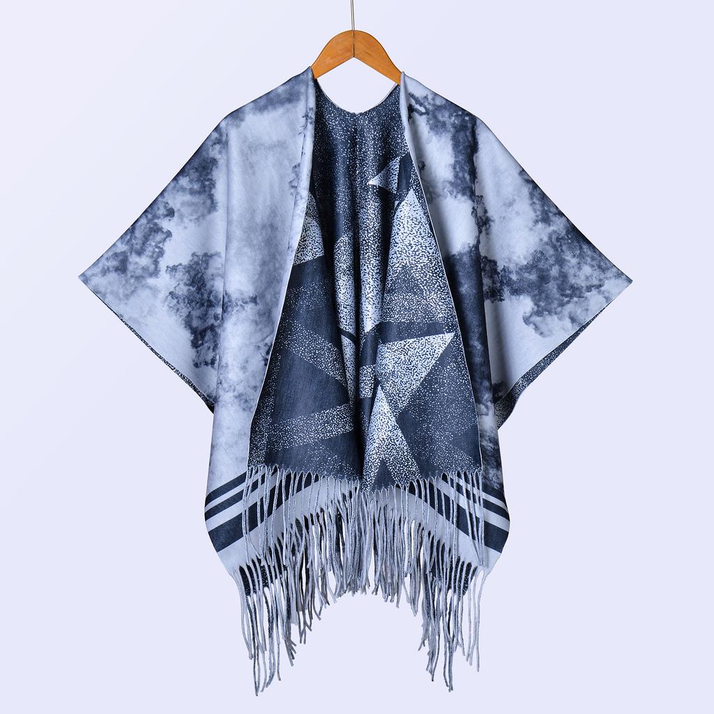 New National Style Ink Double-sided Thickened Shawl with Women's Autumn and Winter Retro High-end Photo Shawl Large Cape