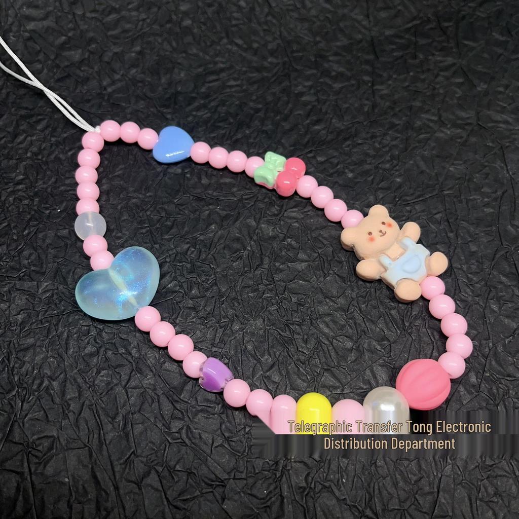 Little Bear Heart Pink Pearl Bracelet - Women's Fashionable Handbag & Phone Lanyard Ornament