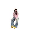 American high street retro jeans men's spring new trend design sense elastic waist student loose straight tube