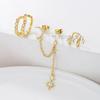 Design Stainless Steel Cubic Zirconia Star Moon Dangle Earrings Personality Chain Drop Earring Ear Clips Piercing Jewelry