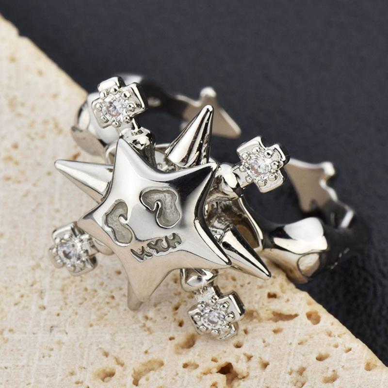 Fashion Rotating Star Ring For Women Girl Silver Color Trend Zircon Rotatable Open Ring Drop Shipping Party Gift