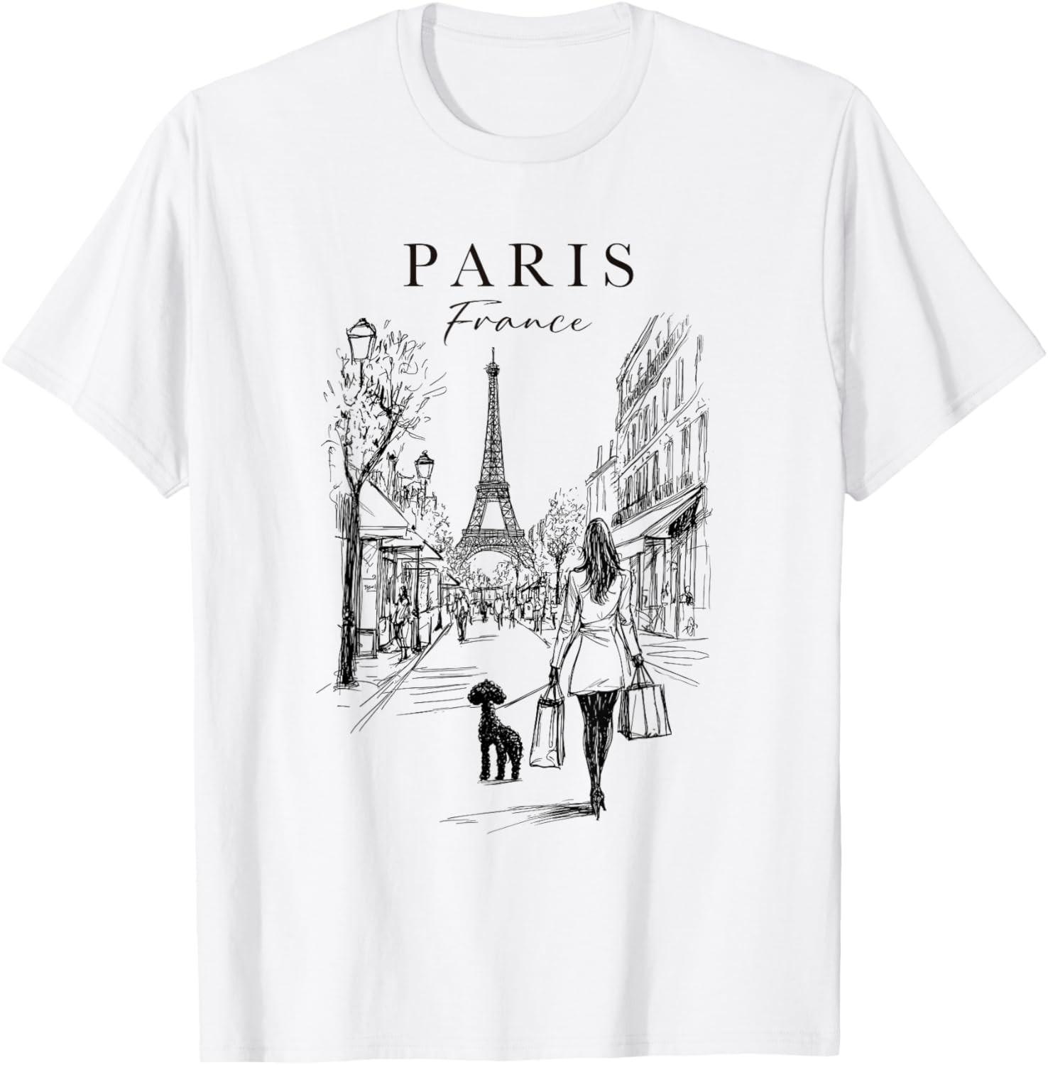 Paris France Eiffel Tower French Girl City Of Love Souvenir T-Shirt S разноцветный