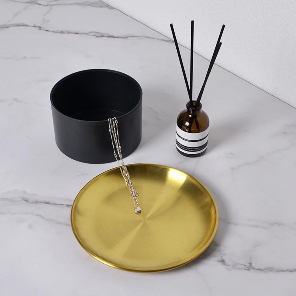 Storage Box Aluminum Alloy Lidded Snack Perfume Organizer Light Luxury Texture Dresser , Black