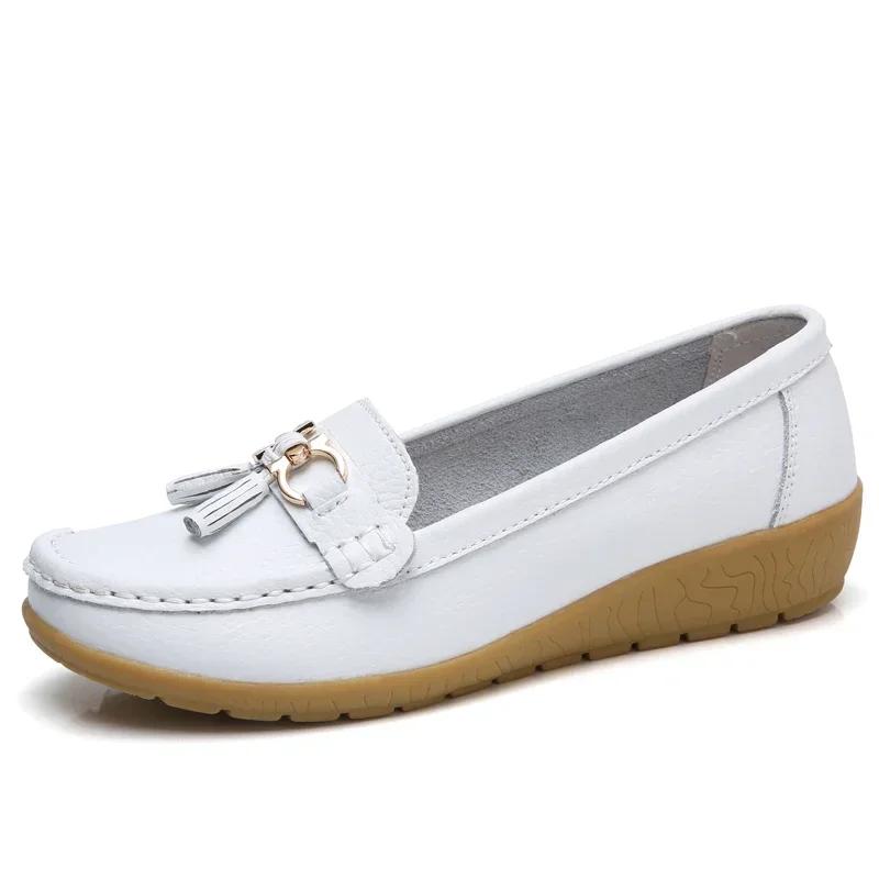 Spring Summer Breathable Casual Loafers For Women Platform Leather Comfort WedgeLadies Vulcanized Sneakers 44