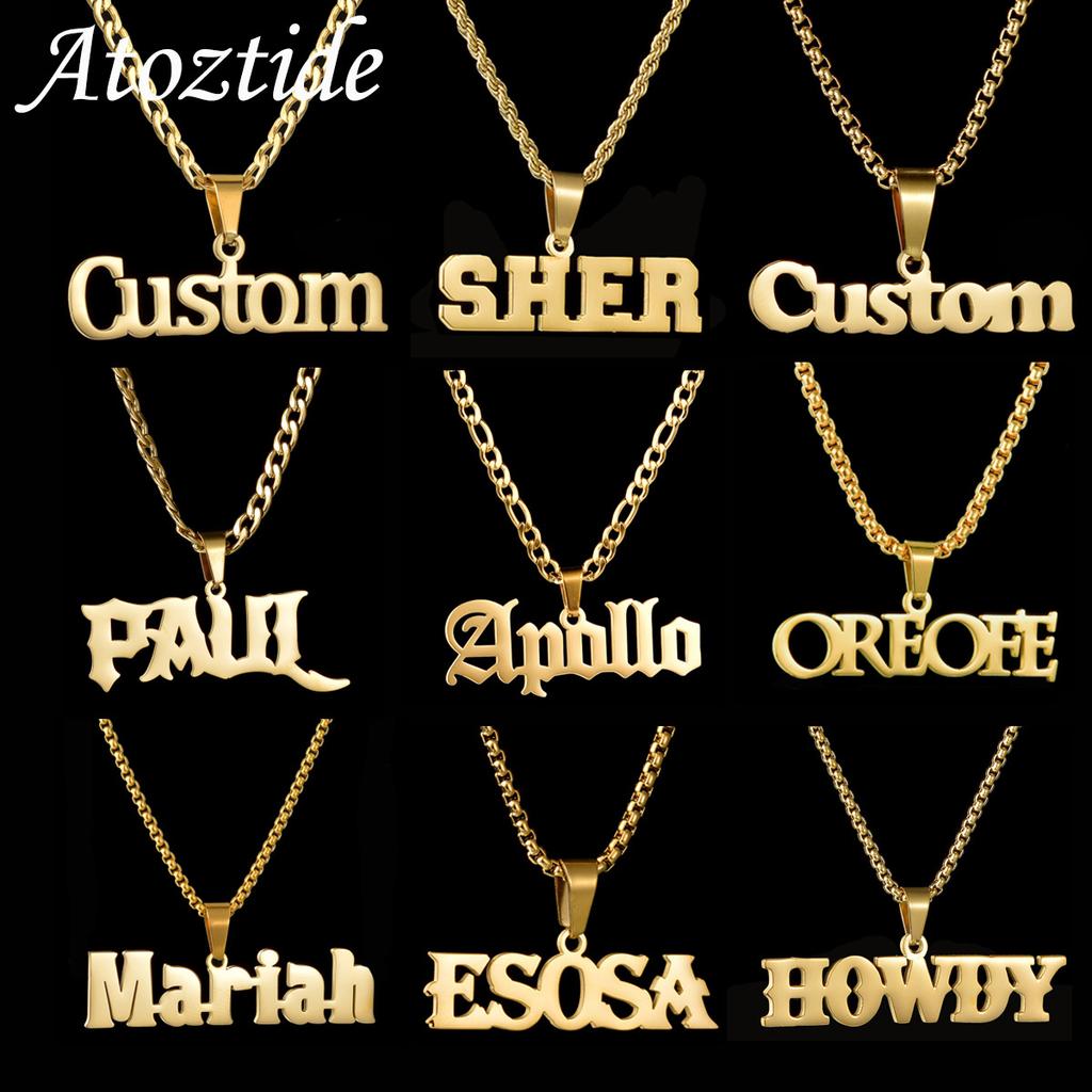 Atoztide 5cm Personalized Custom Name Necklaces for Women Men Stainless Steel Pendant Choker Cuban Chain Birthday Jewelry Gift