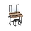 VASAGLE Toeletta con Sgabello Imbottito, Toeletta con Specchio Triplo, 3 Cassetti, Porta Asciugacapelli, Tavolino per Cosmetici, Stile Industriale