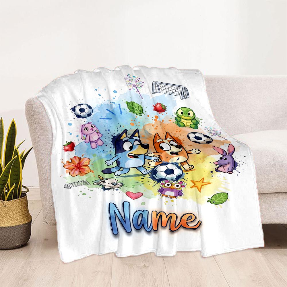 Bluey's Soccer Adventure Personalized Name Blanket Gift Customizable Blanket Durable Comfort Perfect for Nap Bedding Office Office Chair