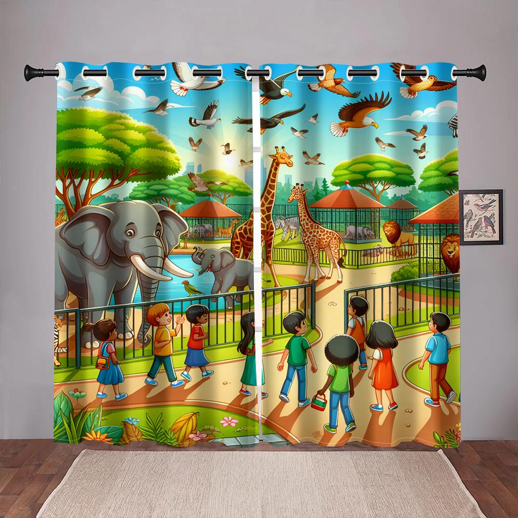 

Африканский мультфильм животное слон дети дешевые шторы на окна жалюзи для гостиной детская спальня ванная комната кухня дверь домашний декор W65X60H(cm)X2Pcs&Grommet Top