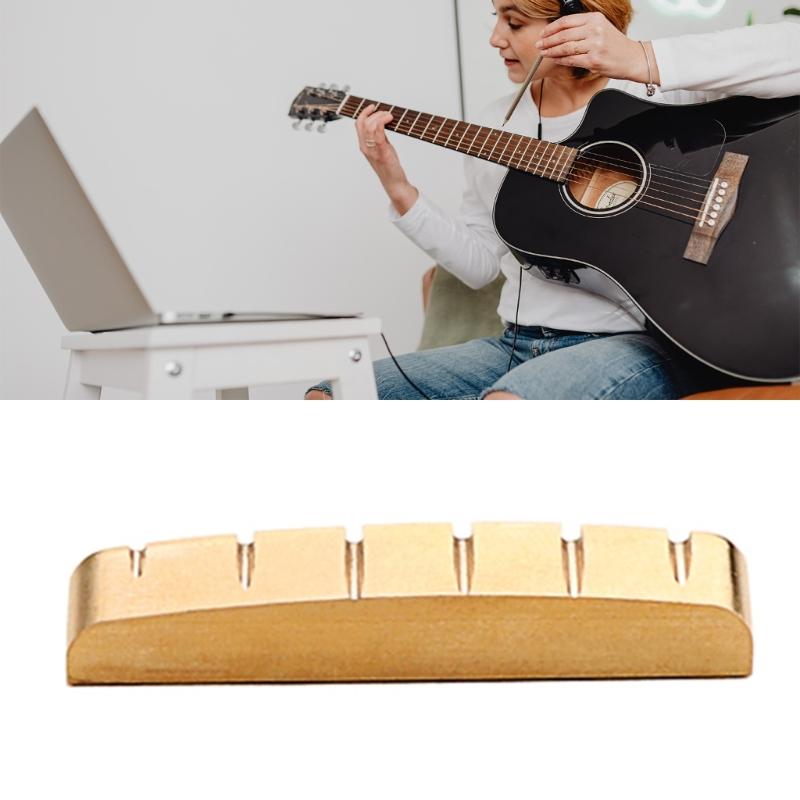 6 String Guitar Nut Saddle Premium Brass Pre-Slotted Top Nut Vintage Style Electric Guitar Accessories Flat Bottom