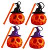 Felinar Portabil din Plastic în Formă de Dovleac Lumină de Halloween Dovleac Luminos cu Baterii Dovleac Luminat cu Pălărie de Vrăjitoare pentru Exterior Interior Casă Bântuită