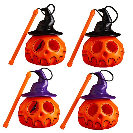 Felinar Portabil din Plastic în Formă de Dovleac Lumină de Halloween Dovleac Luminos cu Baterii Dovleac Luminat cu Pălărie de Vrăjitoare pentru Exterior Interior Casă Bântuită