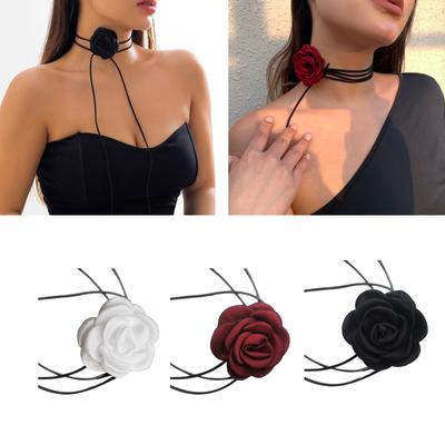 Sexy Halsband-Halskette, coole Retro-schwarze Seil-Halskette, Kamelien-Halsband, Halsbandkette für Frauen und Mädchen, Schmuck-Ornament