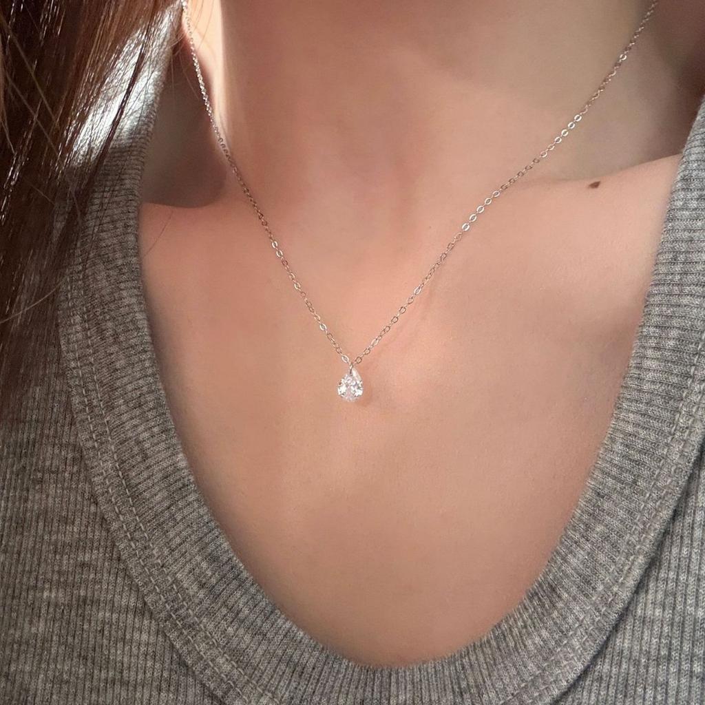 S925 Sterling Silver Plated 14K Gold Water Drop Zircon Pendant Necklace for Women Simple Temperament Exquisite Collarbone Chain