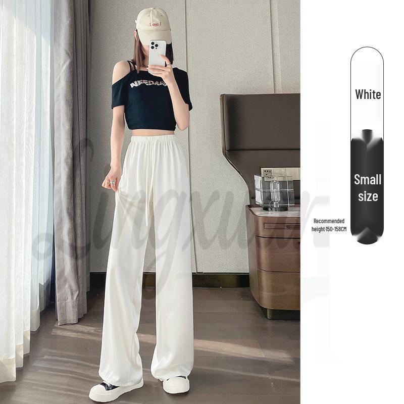 Women's Satin High-Waisted Acetate Wide-Leg Pants - Sun Protection Cool Ice Silk Drape for Short People