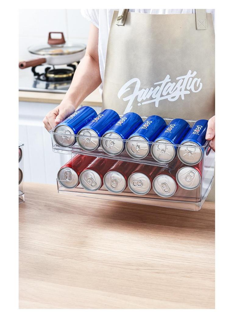 Mingxi Double-Layer Beverage Storage Box: Food-Grade Refrigerator Organizer for Beer and Cola Cans.