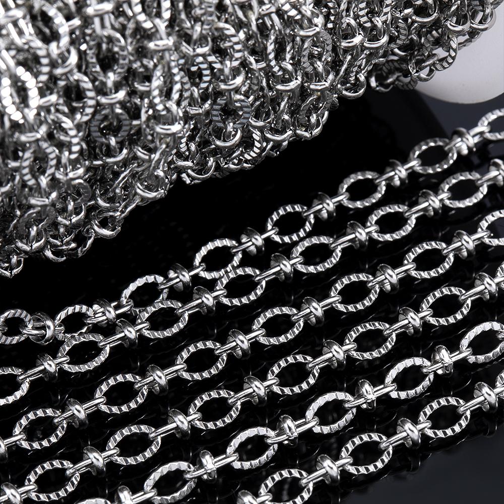2M Stainless Steel Embossed Radial Grain Link Chain Metal Beads Steel Color Chains Jewelry Making DIY Bracelet Necklace Material