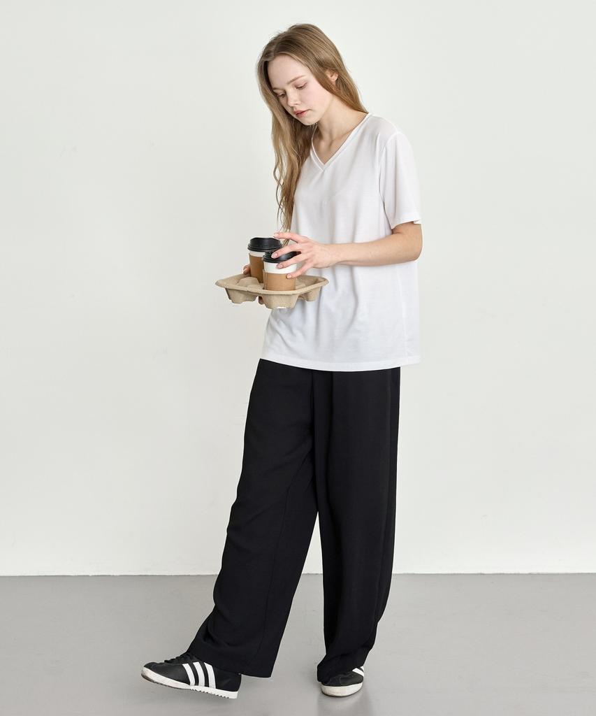 BASIC HOUSE Women'S Breathable Elastic Waist Wide Pants Black