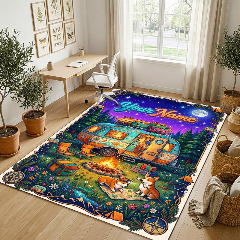 Adventure Journey Theme Crystal Velvet Rug Personalized Custom Name Text Soft Floor Mat Home Decor