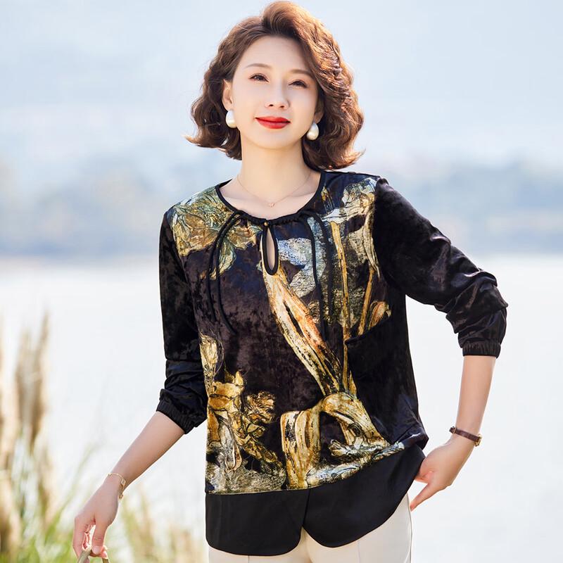 

Женская бархатная футболка в новом китайском стиле с цветочным принтом от Pasite 4XL