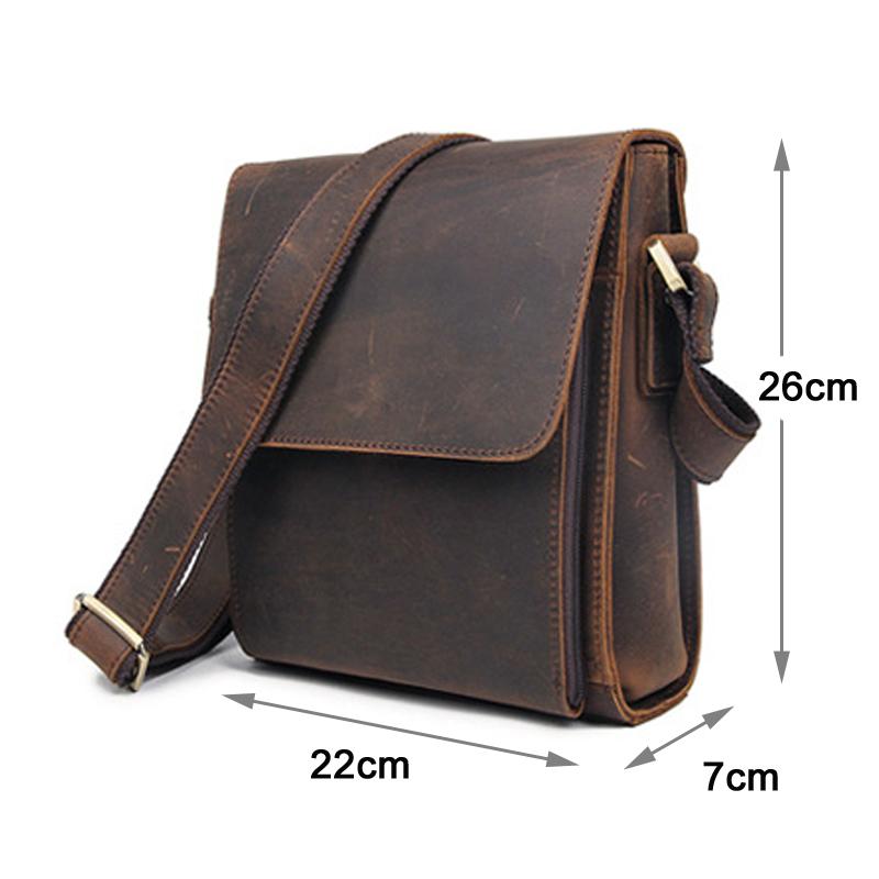 Vintage Fashi Genuine Leather Men Shoulder Bags Leather Messenger Bags Men Crossbody Bag Casual Bag Cowboy Style Brown Medium
